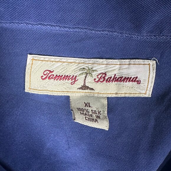 Tommy Bahama Mens XL Navy Blue Silk Short Sleeve Button Up Split Hem Shirt - Picture 3 of 10